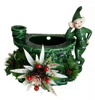 Vintage Treasure Craft Planter Pixie Elf Ceramic Green Elve