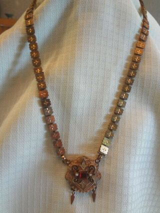 Stunning Antique Victorian Gold Filled Garnet & Seed Pearl Book Chain Necklace