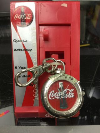 Vintage Coca Cola Light Up Dial Pocket Watch With Clip On Fob