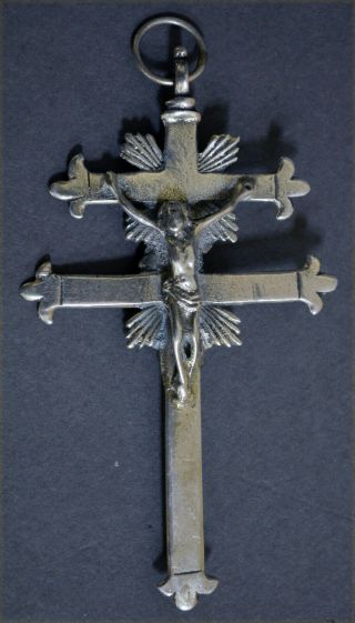 Interesting Marked Spanish Solid Silver Double Cross Virgin Christ