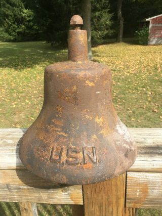 Vintage Us Navy Large Heavy Cast Iron Metal Bell Usn Military