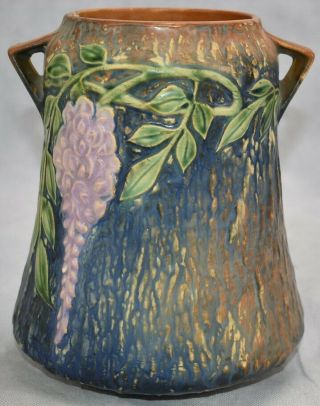 Vintage Roseville Pottery Wisteria Blue Ceramic Vase 633 - 8