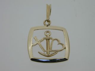 9ct Gold Faith Hope & Charity Pendant Charm,  Cross Heart & Anchor In Square 1.  3g