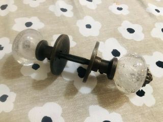 Vintage Door Knob Set Clear Glass With Air Bubbles Bronze Brass Iron