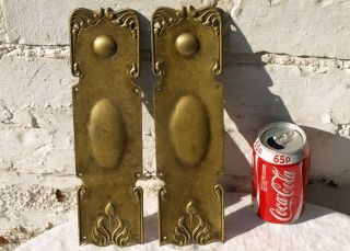 2x Antique Art Nouveau Brass Door Finger Push Pressed Plates - Pattern