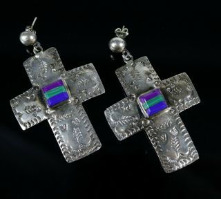 Vintage Chunky.  925 Sterling Silver Signed Taxco Av - 15 Etched Sw Cross Earrings