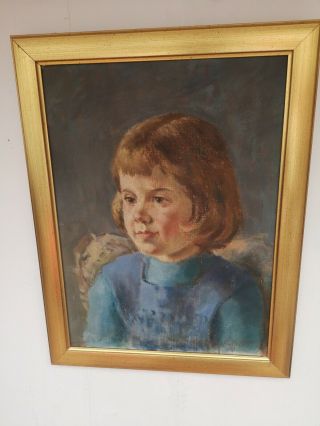 Stunning Vintage Oil Portrait Of Young Girl Signed And Framed