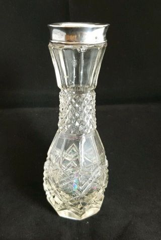 Sterling Silver Rim Cut Glass Small Vase 1908 London.  15.  5cm