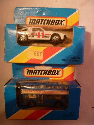 Vintage Diecast Matchbox Blue Box Bus Tramway Museum Toyota Celica