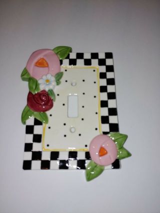 Vintage Mary Engelbreit Ceramic Light Switch Plate/cover Flowers Checks 1995