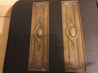 Art Noveau Brass Door Finger Plates Measuring 11” X 2.  7/8”