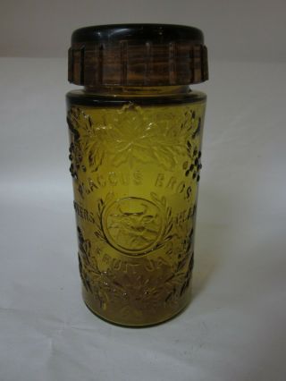Flaccus Bros.  Steers Head Fruit Jar Amber Color With Screw On Glass Lid 6 1/4 "