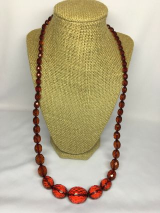 Cherry Amber Bakelite Faceted Graduating Bead Necklace 29 1/4 " Long