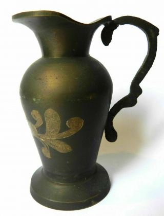 Vintage Antique Collectible Copper Brass Miniature Vase / Jug Hand Work Etched
