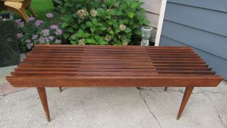 Vtg 48 " - 60 " Expandable Wood Slats Coffee Table Mid Century Modern Bench Seat
