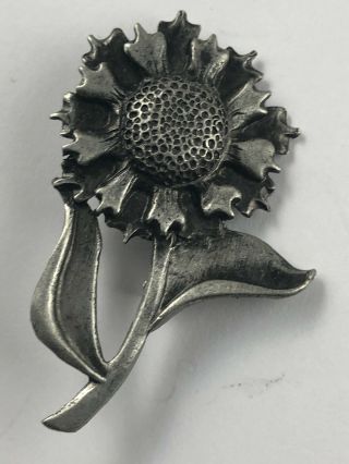 Vintage Metzke Pewter Flower Brooch Pin - Design From The 1970 