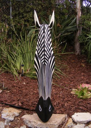 Zebra Wood Mask W/ Tribal Carving Jungle Africa Safari Home Decor 39 " 3