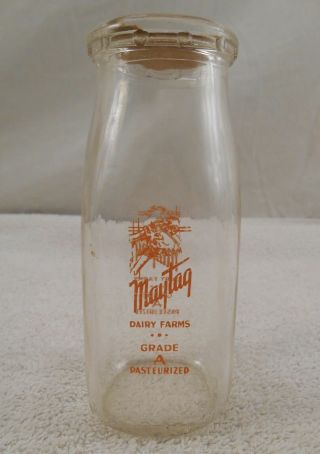 Vintage Maytag Half Pint Glass Milk Bottle Dairy Farms Newton Ia