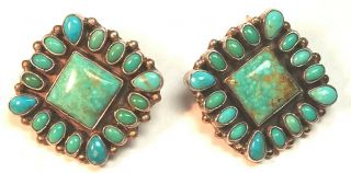 Vintage Navajoh Sterling Silver Needlepoint Turquoise Earrings Signed V & C Hale