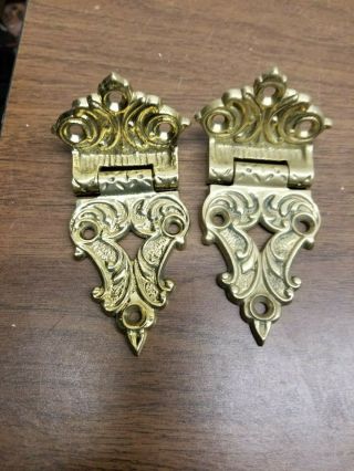 Set Of Ornate Brass Off Set Hinge For Oak Ice Box -
