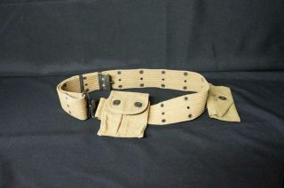 U.  S.  Army Wwii Era Combat Utility Uniform Web Belt & Buckle Us Ww2 Pouch