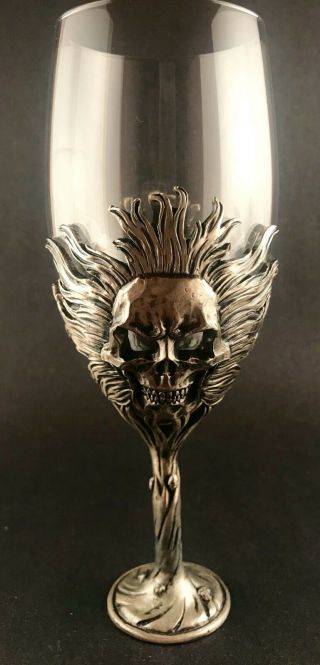 Myths & Legends Skull Wine Goblet By Veronese Pewter & Glass Gothic Fantasy