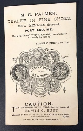 1882 Edwin C Burt Fine Shoes Black Americana Victorian Trade Card Portland ME 3