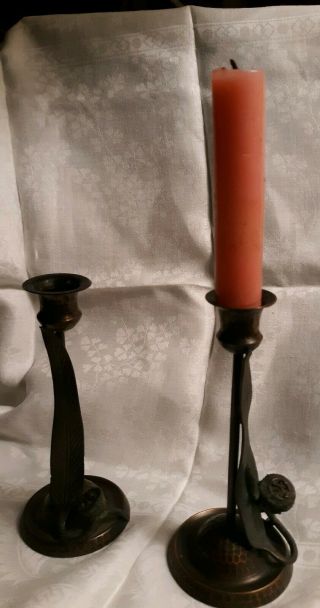 Old Mission Kopperkraft Candlesticks hammered copper eucalyptus arts & crafts 2
