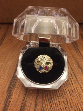 Vintage 14kt White Gold Eastern Star Masonic Ring