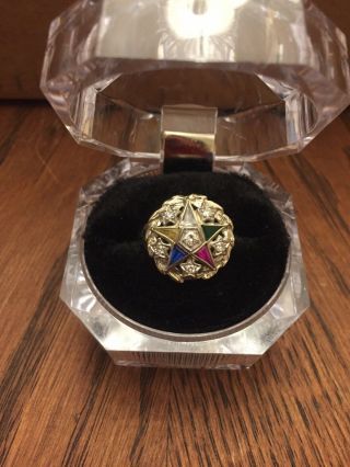 Vintage 14kt White Gold Eastern Star Masonic Ring 2