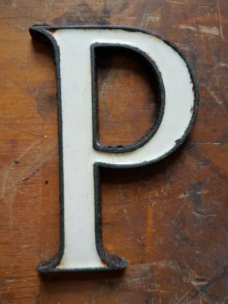 Vintage Bronze & White Enamel 4 " Shop Sign Letter P