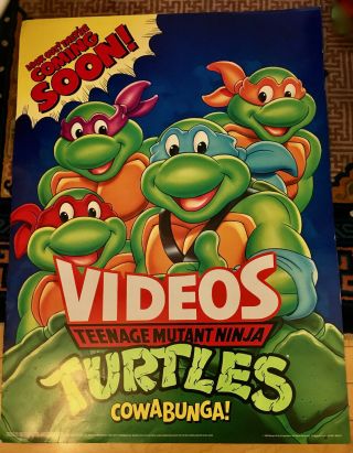 Vtg 1989 Teenage Mutant Ninja Turtles Vhs Videos Burger King Promo Poster 30x40