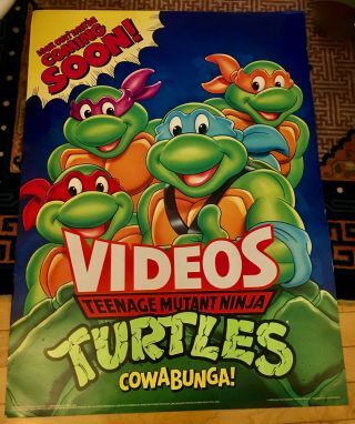 VTG 1989 Teenage Mutant Ninja Turtles VHS Videos Burger King Promo Poster 30x40 2