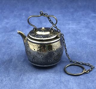 Webster Co.  Sterling Silver Teapot Tea Ball Infuser Strainer With Finger Ring