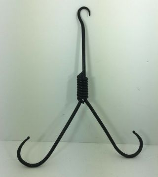 Vintage Hand Hammered Wrought Iron Hanging Double Plant Hanger Hook
