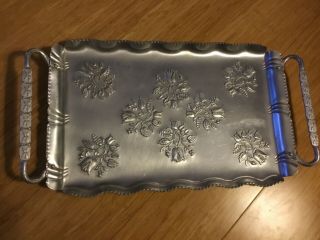 Vintage Hand Wrought Aluminum Floral Design Serving Tray.  9.  5” X 15”