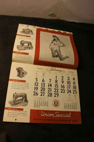 1956 Union Special Sewing Machine Pin Up Girl Calendar Antique