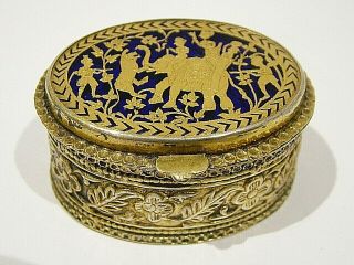 Stunning Antique Anglo Indian Raj Silver Gilt & Gold Enamel Pill Snuff Box 575