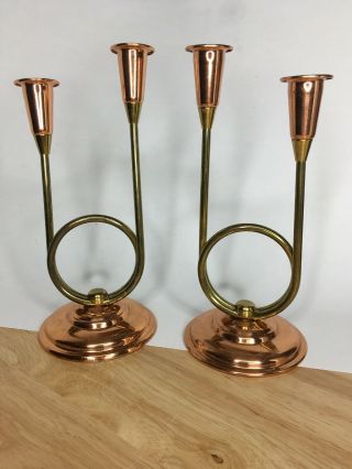 Coppercraft Guild Copper Brass Metal Double Candlestick Candle Holder Set Of 2