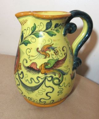 Vintage Hand Made Painted Italian Majolica Griffin Pottery Pitcher Pot Vase