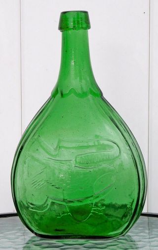 Calabash Historic Flask 7up Green Glass Applied Top Iron Pontil - Eagle / Banner