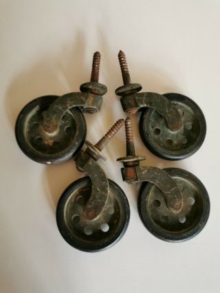 Vintage Brass Screw In Casters Wheels X4