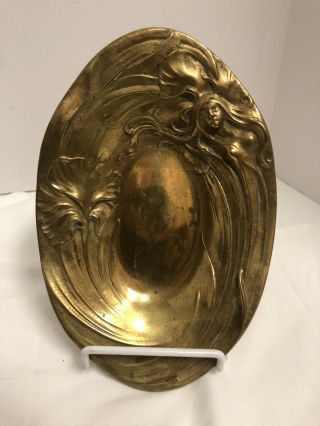 Antique Art Nouveau Gilded Bronze Nude Vanity Trinket Tray