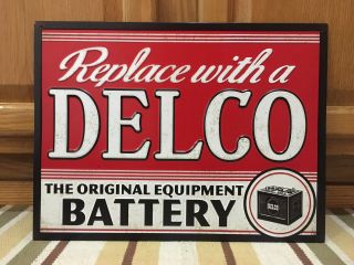 Delco Battery Metal Sign Garage Station Gas Oil Part Car Truck Vintage Style