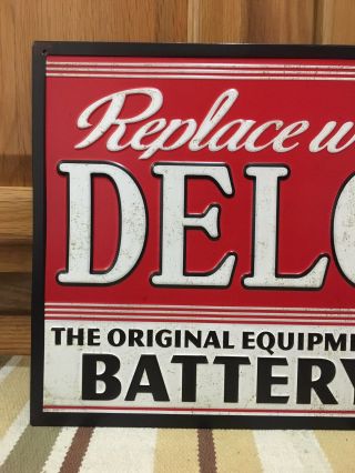 Delco Battery Metal Sign Garage Station Gas Oil Part Car Truck Vintage Style 2