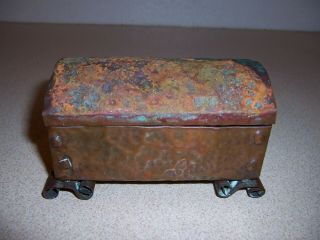 Small Antique Hammered Copper Jewelry Box - Arts & Crafts Movement