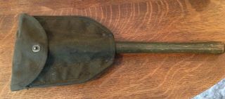 Ww2 1945 Ames U.  S.  Army Folding Trench Shovel With J.  Q.  M.  D.  Canvas Cover