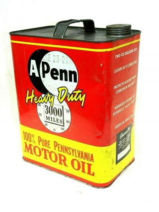 Vintage A Penn Heavy Duty Pennsylvania Motor Oil Can Two Gallon 2 Gal Tin Metal