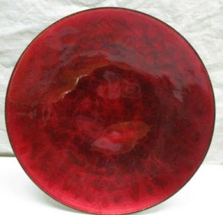 Vintage Mid Century Signed Godfrey Enamel Ruby Red Color Plate 8 " Hildebran Nc