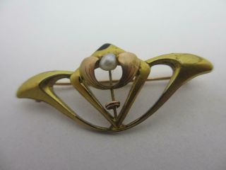 Seed Pearl 9k Gold Flower Brooch Pin Antique Art Nouveau C1890.  Tbj08690